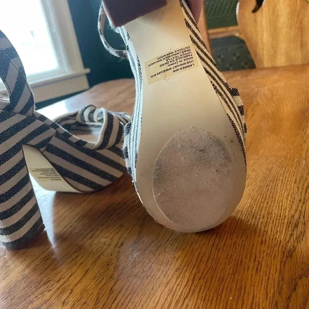 JustFab Black and White Striped Knotted Platform Heels - Picture 5 of 8
